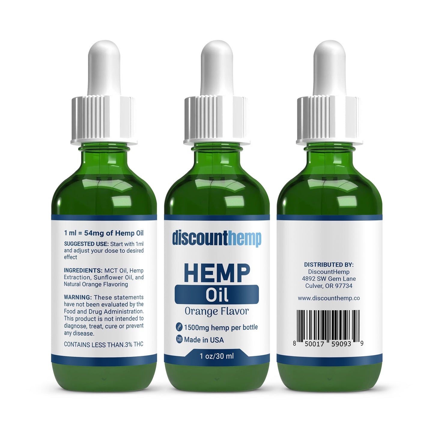 Hemp Tincture - Orange Flavor - 1500mg - 1oz