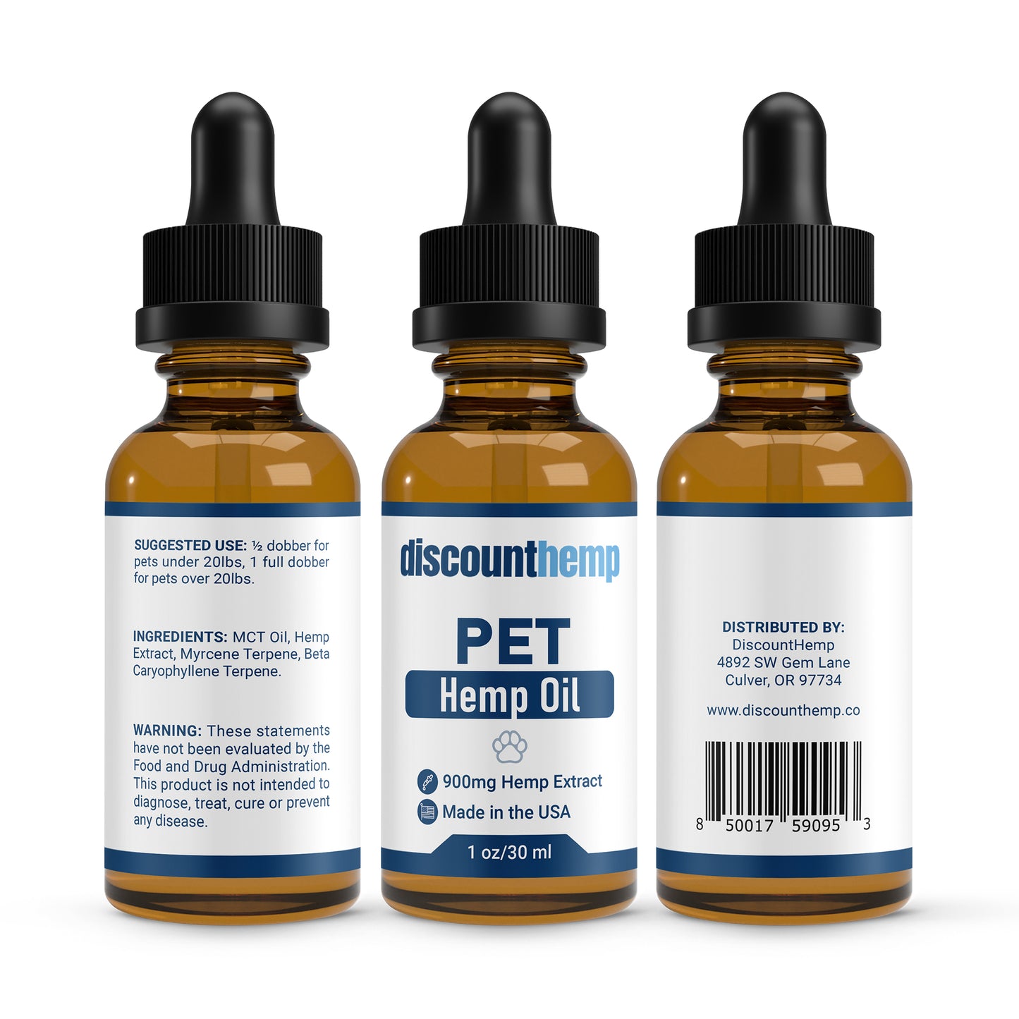 Premium Hemp Oil Pet Tincture for Dogs and Cats - 900mg - 1oz